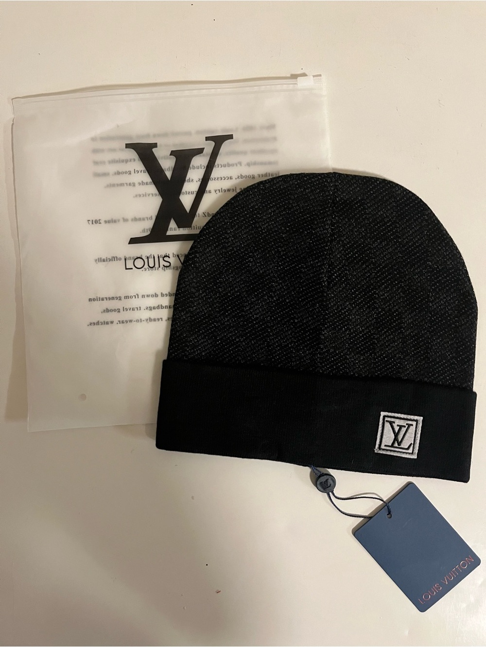 Louis Vuitton Black and Grey Checkered Knit Beanie